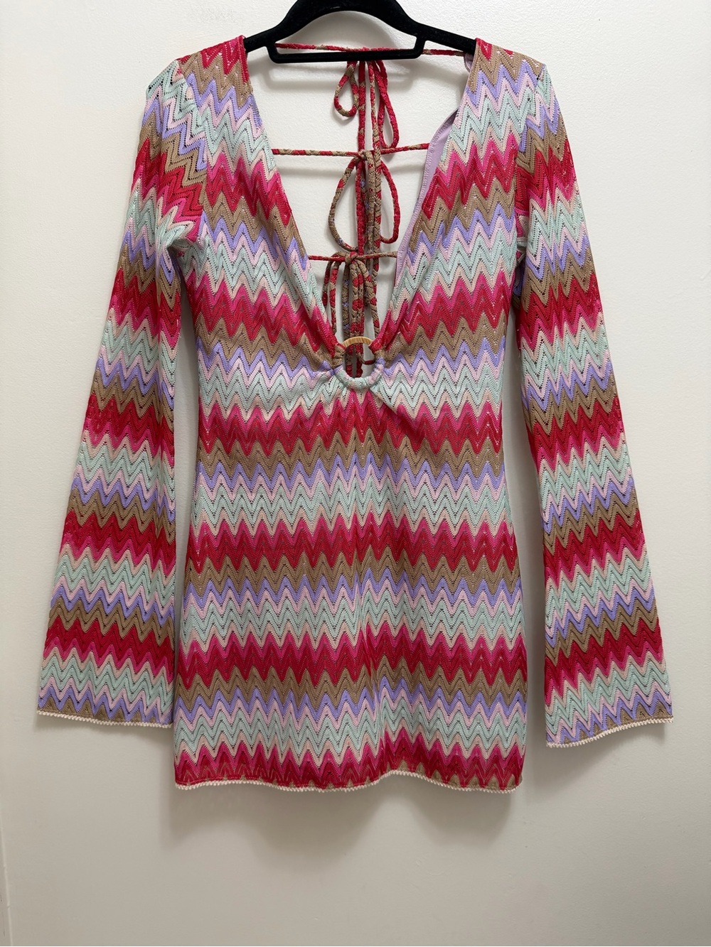 Show Me Your MuMu Monte Carlo Crochet Knit Romper Mini Dress in Riviera Zigzag M - Picture 3 of 10